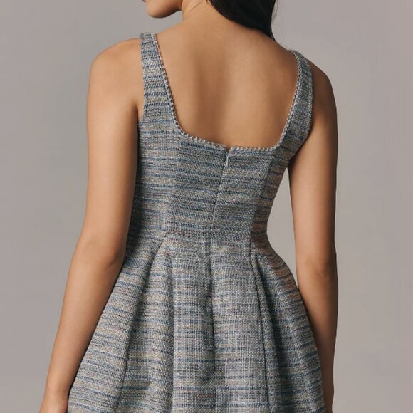 By Anthropologie Sleeveless Square-Neck Tweed Fit & Flare Mini Dress - Picture 4 of 5